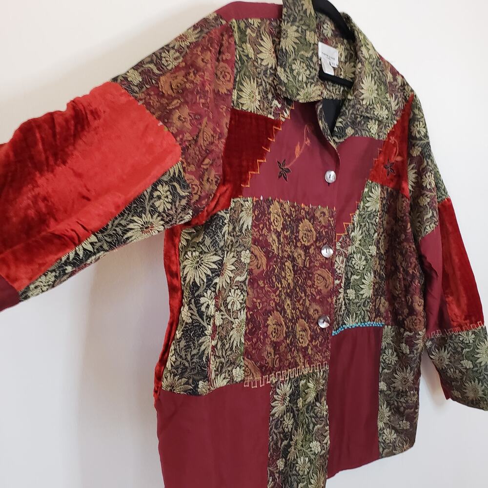 Vintage Boho NWOT TOTO n KO Mixed Media & Print Jacket Velvet Rayon Silk Size 2x - Picture 5 of 10